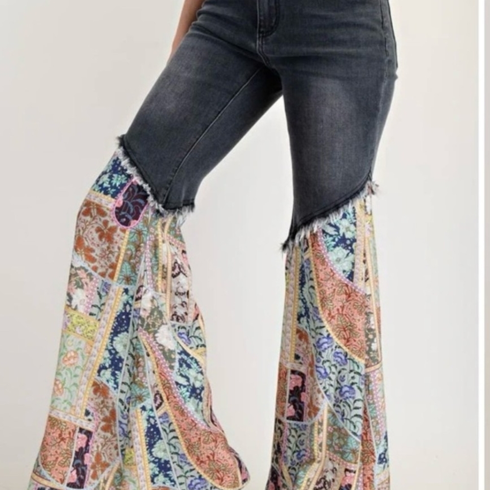Easel Multicolor Patchwork Flare Jeans